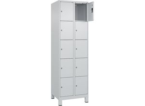 4068192013273 - 5er-Schließfachschrank Evolo PLUS 2 Abteile lichtgrau B 600 mm 10 Fächer mit breiten Füßen Zylinderschloss kaiserkraft