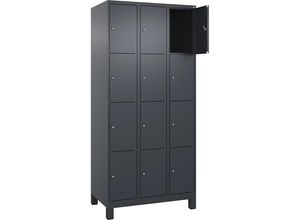 4068192015734 - 4er-Schließfachschrank Evolo PLUS 3 Abteile grau B 900 mm 12 Fächer mit breiten Füßen Zylinderschloss