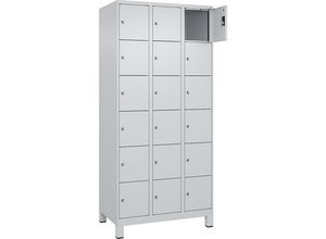 4068192016243 - 6er-Schließfachschrank Evolo PLUS 3 Abteile lichtgrau B 900 mm 18 Fächer mit breiten Füßen Zylinderschloss kaiserkraft