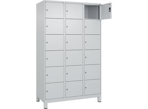 4068192017509 - 6er-Schließfachschrank Evolo PLUS 3 Abteile lichtgrau B 1200 mm 18 Fächer mit breiten Füßen Zylinderschloss