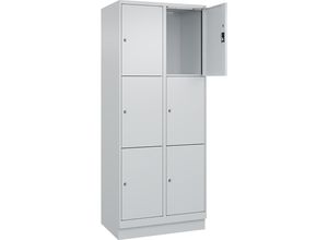 4068192023982 - 3er-Schließfachschrank Evolo PLUS 2 Abteile lichtgrau B 800 mm 6 Fächer mit Bodensockel Zylinderschloss