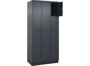 4068192025634 - 4er-Schließfachschrank Evolo PLUS 3 Abteile grau B 900 mm 12 Fächer mit Bodensockel Zylinderschloss