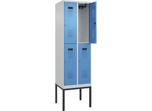 4068192262817 - Doppelstock-Spind Evolo PLUS 2 Abteile lichtgrau   lichtblau B 600 mm mit schmalen Füßen Zylinderschloss C+P