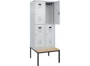 4068192282082 - Doppelstock-Spind Evolo PLUS Sitzbank 2 Abteile lichtgrau   lichtgrau B 800 mm Zylinderschloss mit untergebauter Sitzbank Buche kaiserkraft