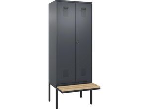 4068192287056 - Schwarz-Weiß-Spind Evolo PLUS Sitzbank 2 Abteile Trennwand verkürzt grau B 800 mm Zylinderschloss mit auskragender Sitzbank Buche kaiserkraft