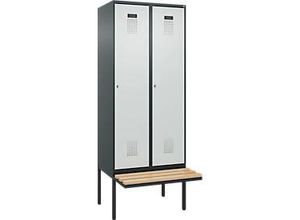 4068192287636 - Kleiderspind Evolo Plus 2 Abteile à 400 mm Breite schwebende Sitzbank B 800 x T 815 x H 2120 mm Zylinder anthrazitgrau lichtgrau