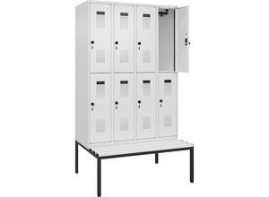 4068192372974 - Doppelstock-Spind Evolo PLUS Sitzbank 4 Abteile weiß B 1200 mm Sicherheits-Drehriegel mit untergebauter Sitzbank Kunststoff kaiserkraft