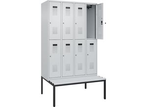 4068192395669 - Doppelstock-Spind Evolo PLUS Sitzbank 4 Abteile lichtgrau   lichtgrau B 1200 mm Zylinderschloss mit untergebauter Sitzbank Kunststoff kaiserkraft