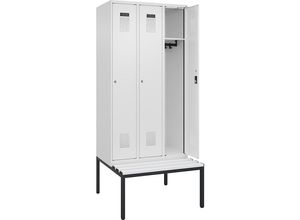4068192404545 - Spind Evolo PLUS Sitzbank 3 Abteile weiß B 900 mm Zylinderschloss mit untergebauter Sitzbank Kunststoff kaiserkraft