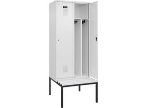 4068192405344 - Schwarz-Weiß-Spind Evolo PLUS Sitzbank schmal 2 Abteile Trennwand verkürzt weiß B 800 mm Zylinderschloss mit untergebauter Sitzbank Kunststoff kaiserkraft