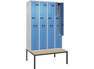 4068192930310 - Z-Spind Evolo PLUS Sitzbank 4 Abteile lichtgrau   lichtblau B 1200 mm Sicherheits-Drehriegel mit untergebauter Sitzbank Buche kaiserkraft