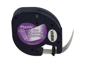 4068201283581 - Schriftband-Kassette Plastik kompatibel mit Dymo LetraTag xm QX50 Plus LT-100H xr Etiketten-Drucker 12mm Schwarz auf Transparent Kunststoff - Vhbw