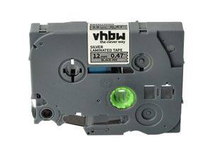 4068201484339 - Schriftband-Kassette kompatibel mit Brother pt 1280 1280CB 1250VPS 1260 1260VP 1280BTS 1280BT Etiketten-Drucker 12mm Schwarz auf Silber - Vhbw