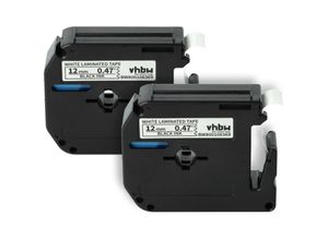 4068201575358 - 2x Schriftband-Kassette kompatibel mit Brother P-Touch 70HK 70BM 70SP 70BMH 70HOL 70BBVP 70HOT Etiketten-Drucker 12mm Schwarz auf Weiß - Vhbw