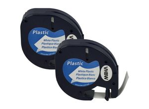 4068201580161 - 2x Schriftband-Kassette Plastik kompatibel mit Dymo LetraTag xm QX50 Plus LT-100H xr Etiketten-Drucker 12mm Schwarz auf Weiß Kunststoff - Vhbw