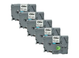 4068201795558 - Vhbw - 5x Schriftband-Kassette kompatibel mit Brother pt 300-Serie 2730VP 300B 300SP 310B 310 300-Serie Etiketten-Drucker 12mm Schwarz auf Weiß