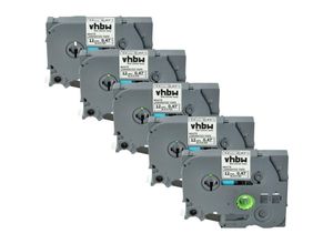 4068201795633 - 5x Schriftband-Kassette kompatibel mit Brother pt D600 D600VP E110 D450VP E100B E105 E100 E100VP Etiketten-Drucker 12mm Schwarz auf Weiß - Vhbw