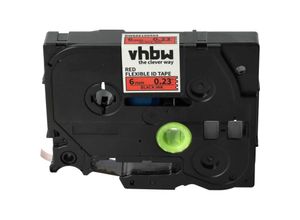 4068201923722 - vhbw 1x Schriftband-Kassette kompatibel mit Brother PT H107B H105WN H200 H110 Etiketten-Drucker 8m x 6mm Schwarz auf Rot Flexibel Laminiert
