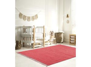 4068222085904 - Teppich LÜTTENHÜTT Insa Teppiche Gr B L 160 cm x 230 cm 5 mm 1 St rot Baumwollteppiche Fleckerl Uni Farben handgewebt pflegeleicht waschbar Kinderzimmer