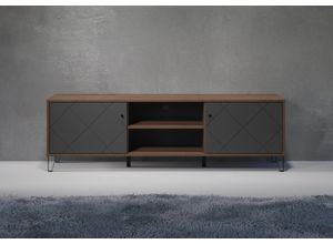 4068222097921 - Lowboard PLACES OF STYLE Molveno Sideboards Gr B H T 183 cm x 56 cm x 40 cm schwarz (eiche kraft gold melamin graphite tiefzieh) Lowboards außergewöhnliches Design mit strukturierten Fronten Soft-Close