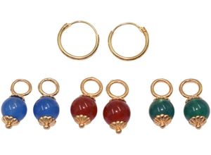 4068222168638 - Paar Creolen FIRETTI Multipack Schmuck Geschenk Gold 585 Ohrschmuck Ohrringe Ohrringe Gr Gelbgold 585 bunt (gelbgoldfarben blau rot grün grün) Damen Creolen Made in Germany - mit Achat Einhänger abnehmbar