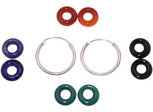 4068222170990 - Paar Creolen FIRETTI Multipack Schmuck Geschenk Silber 925 Ohrschmuck Ohrringe Ohrringe Gr Silber 925 (Sterlingsilber) bunt (silberfarben rot blau grün schwarz schwarz) Damen Creolen Made in Germany - mit Achat Sodalith Einhänger abnehmbar