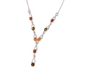 4068222171348 - Y-Kette FIRETTI Schmuck Geschenk Silber 925 Halsschmuck Halskette Halsketten Gr Silber 925 (Sterlingsilber) Länge 47 cm Breite 2 mm bunt (silberfarben cognac grün gelb) Damen Halsketten Made in Germany - mit Bernstein