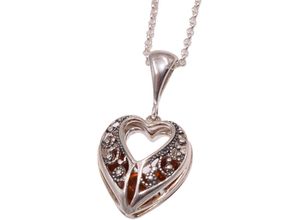 4068222172451 - Kette mit Anhänger FIRETTI Schmuck Geschenk Silber 925 Halsschmuck Halskette Ankerkette Herz Halsketten Gr Silber 925 (Sterlingsilber) Länge 60 cm Breite 2 mm bunt (silberfarben cognac cognac) Damen Ketten mit Anhänger Made in Germany - Bernstein