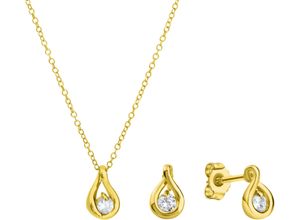 4068222177203 - Ohrring und Ketten Set FIRETTI Multipack Schmuck Geschenk Silber 925 Halskette Ohrstecker Tropfen Schmuck-Sets goldfarben (gelbgoldfarben kristallweiß kristallweiß) mit Zirkonia (synth)