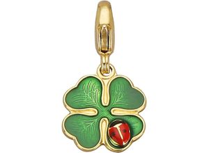 4068222177852 - Charm-Einhänger FIRETTI Schmuck Geschenk Gold 375 Anhänger Charms Kleeblatt Marienkäfer bunt (gelbgoldfarben grün rot schwarz) Damen Charms Anhänger