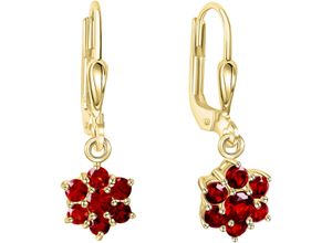 4068222179412 - Paar Ohrhänger FIRETTI Schmuck Geschenk Ohrringe Blüte Gold 333 Gr Gelbgold 333 goldfarben (gelbgoldfarben rot rot) Damen Ohrhänger mit Granat