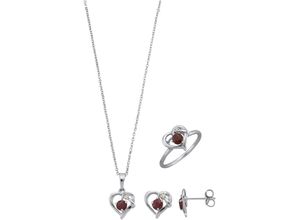 4068222180029 - Schmuckset FIRETTI Multipack Schmuck Geschenk Silber 925 Halskette Ohrstecker Ring Herz Schmuck-Sets Gr 56 rot (silberfarben rot kristallweiß kristallweiß) Brautschmuck mit Rubinen und Zirkonia (synth)