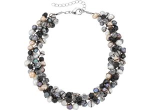 4068222435013 - Collier FIRETTI Schmuck Geschenk Halsschmuck Halskette Kette Halsketten Gr Metall-Te x til-Perlen Länge 45 cm Breite 20 mm braun (silberfarben braun weiß schwarz) Damen Colliers mit Kristallstein - Süßwasserzuchtperle