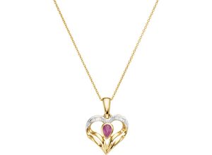 4068222436232 - Kette mit Anhänger FIRETTI Schmuck Geschenk Gold 375 Halsschmuck Halskette Goldkette Herz Halsketten Gr Gelbgold 375 Länge 45 cm Breite 09 mm bunt (gelbgoldfarben weißgoldfarben rot) Damen mit Rubin