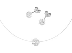 4068222456254 - Ohrring und Ketten Set FIRETTI Multipack Schmuck Geschenk Silber 925 Ohrstecker Halskette Kugel Schmuck-Sets silberfarben (silberfarben kristallweiß kristallweiß) Damen Brautschmuck