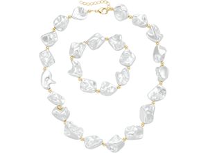 4068222456278 - Ketten und Armband Set FIRETTI Multipack Schmuck Geschenk Perlenarmband Perlenkette barock Kügelchen Schmuck-Sets weiß (gelbgoldfarben weiß) Damen Brautschmuck