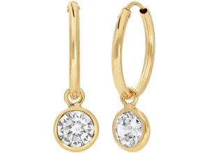 4068222540243 - Paar Creolen FIRETTI Schmuck Geschenk Gold 375 Ohrschmuck Ohrringe Solitär Gr Gelbgold 375 goldfarben (gelbgoldfarben kristallweiß kristallweiß) Damen Creolen mit Zirkonia (synth) - Einhänger abnehmbar