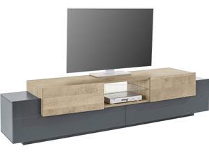 4068222555506 - Lowboard INOSIGN CoroLowboardTV-KommodeTV-MöbelTV-Bank Sideboards Gr B H T 220 cm x 51 cm x 45 cm braun (anthrazit matt oak k356) Lowboards mit 2 Klappen Türen 1 Glasboden Breite 220