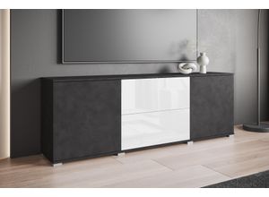 4068222584414 - Lowboard INOSIGN Kenia Sideboards Gr B H T 180 cm x 619 cm x 345 cm schwarz-weiß (matera anthrazit weiß hgl) Lowboards Der moderne RTV-Schrank mit 2 Türen und Schubladen Breite 180 cm