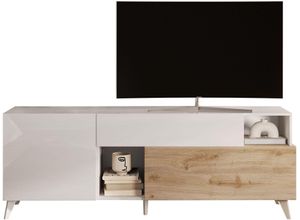 4068222612537 - Lowboard INOSIGN Monaco Breite 181 cm TV-Board mit 1 Tür Klappe u Schubkasten Sideboards Gr B H T 181 cm x 67 cm x 42 cm 1 weiß (weiß hochglanz lack eiche cadiz nb) Lowboards Fernsehtisch TV-Schrank SoftSelf Closing