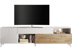 4068222612575 - Lowboard INOSIGN Monaco Breite 241 cm TV-Schrank mit 1 Tür Klappe u Schubkasten Sideboards Gr B H T 241 cm x 67 cm x 42 cm 1 weiß (weiß hochglanz lack eiche cadiz nb) Lowboards Fernsehtisch TV-Board SoftSelf Closing