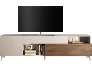 4068222612599 - Lowboard INOSIGN Monaco Breite 241 cm TV-Schrank mit 1 Tür Klappe u Schubkasten Sideboards Gr B H T 241 cm x 67 cm x 42 cm 1 weiß (cashmere mercure nb holzstruktur) Lowboards Fernsehtisch TV-Board SoftSelf Closing