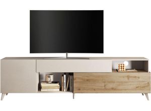 4068222612605 - Lowboard INOSIGN Monaco Breite 241 cm TV-Schrank mit 1 Tür Klappe u Schubkasten Sideboards Gr B H T 241 cm x 67 cm x 42 cm 1 weiß (cashmere eiche cadiz nb) Lowboards Fernsehtisch TV-Board SoftSelf Closing