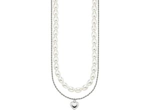 4068222636519 - Kette mit Anhänger ANISTON JEWELRY & WATCHES Schmuck Geschenk Silber 925 Halskette Perlen und Herzanhänger Halsketten Gr Silber 925 (Sterlingsilber)-Perlen Länge 50 cm-39 cm Breite 1 mm bunt (silberfarben weiß) Damen mit Perle (synth)