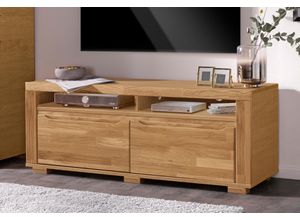 4068222662624 - Lowboard HOME AFFAIRE Denis Sideboards Gr B H T 140 cm x 52 cm x 40 cm Holzwerkstoff eichefarben (Korpus)   Massivholz Eiche (Front) 2 braun (eiche teilmassiv) Lowboards Breite 140 cm