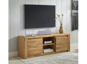 4068222663546 - Lowboard HOME AFFAIRE Burani Sideboards Gr B H T 140 cm x 48 cm x 35 cm Holzwerkstoff eichefarben (Korpus)   Massivholz Eiche (Front) braun (eiche teilmassiv) Lowboards grifflose Optik