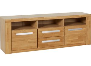 4068222664642 - Lowboard HOME AFFAIRE Kolding Sideboards Gr B H T 160 cm x 575 cm x 40 cm Holzwerkstoff eichefarben (Korpus)   Massivholz Eiche (Front) braun (eiche teilmassiv) Breite 160 cm mit 3 offenen Fächern