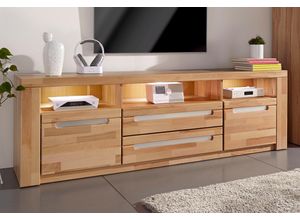 4068222664666 - Lowboard HOME AFFAIRE Kolding Sideboards Gr B H T 180 cm x 575 cm x 40 cm Holzwerkstoff eichefarben (Korpus)   Massivholz Eiche (Front) braun (eiche teilmassiv) Lowboards Breite 180 cm mit 2 Schubkästen