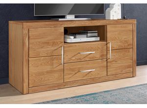 4068222664895 - Lowboard HOME AFFAIRE Logo Sideboards Gr B H T 130 cm x 62 cm x 42 cm Holzwerkstoff eichefarben (Korpus)   Massivholz Eiche (Front) braun (eiche teilmassiv) Lowboards Breite 130 cm