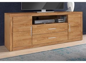 4068222664925 - Lowboard HOME AFFAIRE Logo Sideboards Gr B H T 160 cm x 62 cm x 42 cm Holzwerkstoff eichefarben (Korpus)   Massivholz Eiche (Front) braun (eiche teilmassiv) Lowboards Breite 160 cm